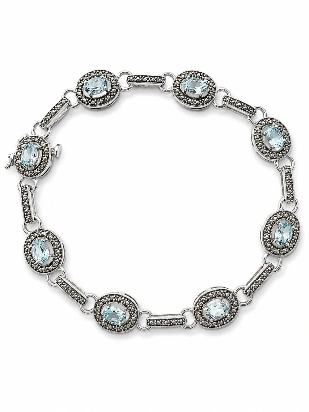 ✨ Vintage-Style 925 Sterling Silver Aquamarine Bracelet – 7” ✨